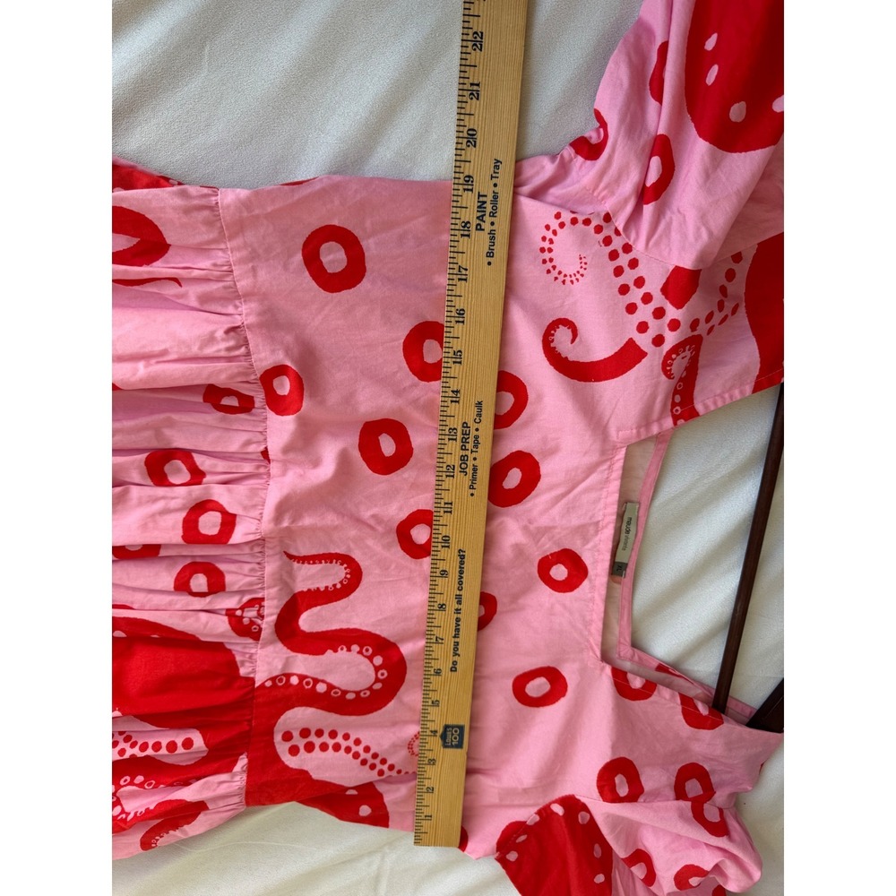 Maude Vivante Pink Red Octopus Molly Cotton Tiered Mini Dress XL‎ Fit Flare Puff - Picture 9 of 10